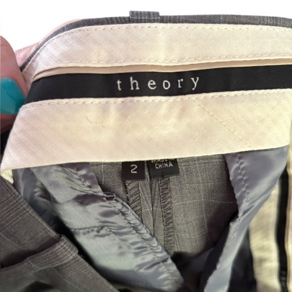 Theory Gray Plaid Wool Dress Pants Size 2 Career Office Professional Business - Picture 7 of 7